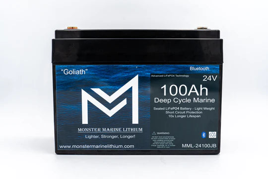 Monster Marine 24V 100Ah Lithium Bluetooth Marine Trolling Battery "Goliath"