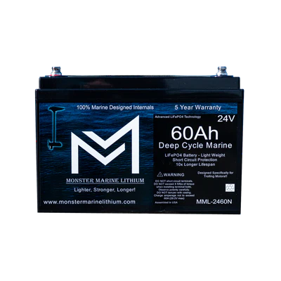 Monster Marine 24V 60Ah Lithium Deep Cycle Marine Trolling Battery - Bluetooth