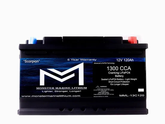Monster Marine Lithium 1300CCA 120Ah Dual Purpose Bluetooth Cranking Lithium "Scorpion"