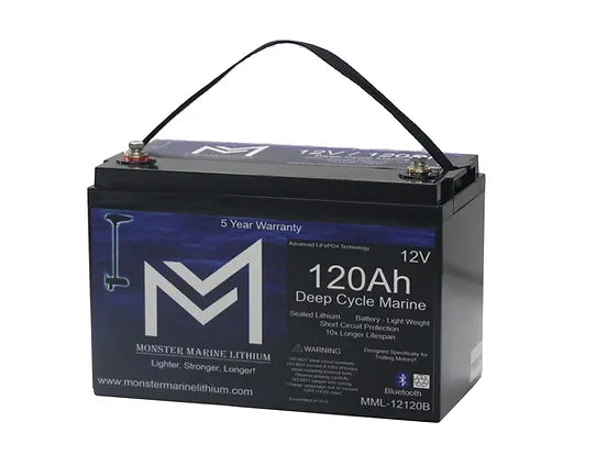 Monster Marine Lithium 12V 120Ah Bluetooth Lithium Deep Cycle Marine Battery MML-12120b (w/ bluetooth)