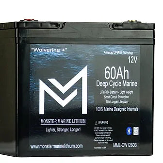 Monster Marine Lithium 12v 60Ah Deep Cycle Lithium Marine Battery w/Bluetooth "Wolverine"