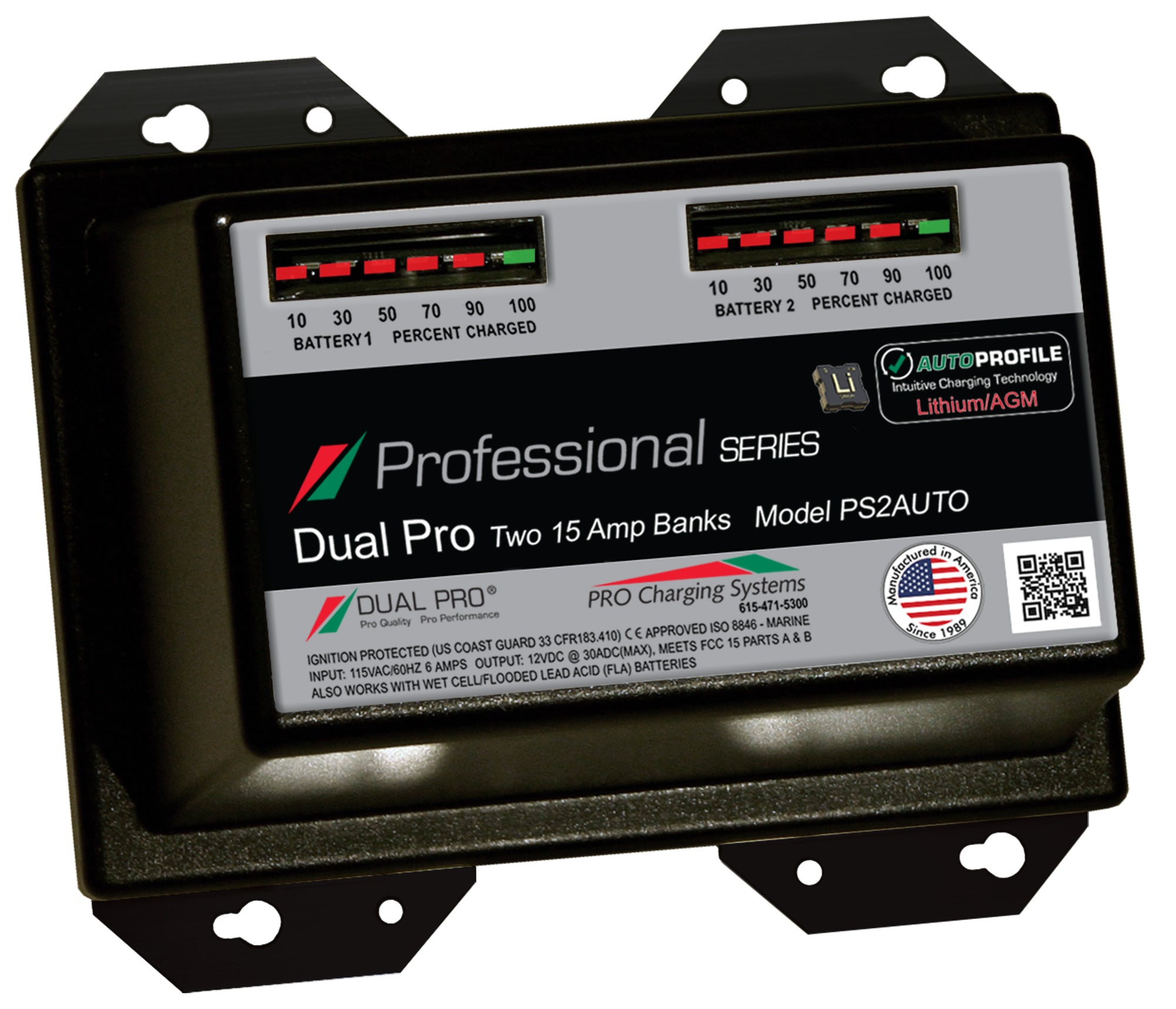 Dual Pro PS2AUTO Battery Charger, Auto Profile 2 Bank 30 Amps